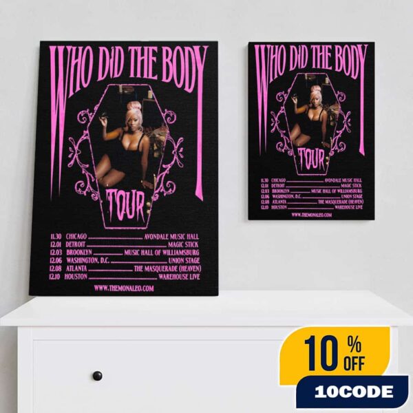 Monaleo Who Did The Body Tour December 2025 Poster Tour Dates Gothic Coffin Pink Black Six Cities Concert Poster Canvas