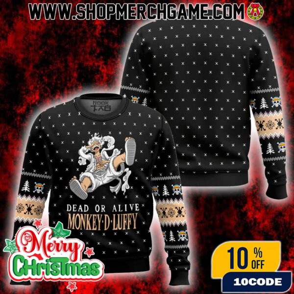 Monkey D Luffy Gear 5 Ugly Christmas Sweater One Piece Nika Model Hito Hito No Mi Awakened Form Black Knitted Pullover Straw Hat Pirates Dead Or Alive Holiday Gift For Anime Fans