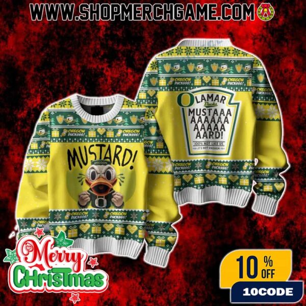 NCAA Funny Mustard Oregon Ducks Ugly Sweater Christmas Knit Pullover Holiday Edition