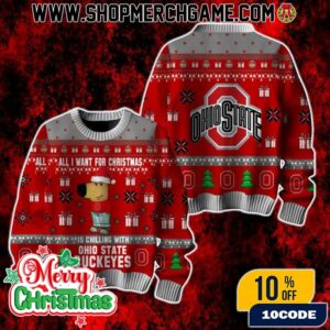 NCAA Ohio State Buckeyes Chill Guy Ugly Christmas Sweater Red Holiday Knit Football Fans Gift