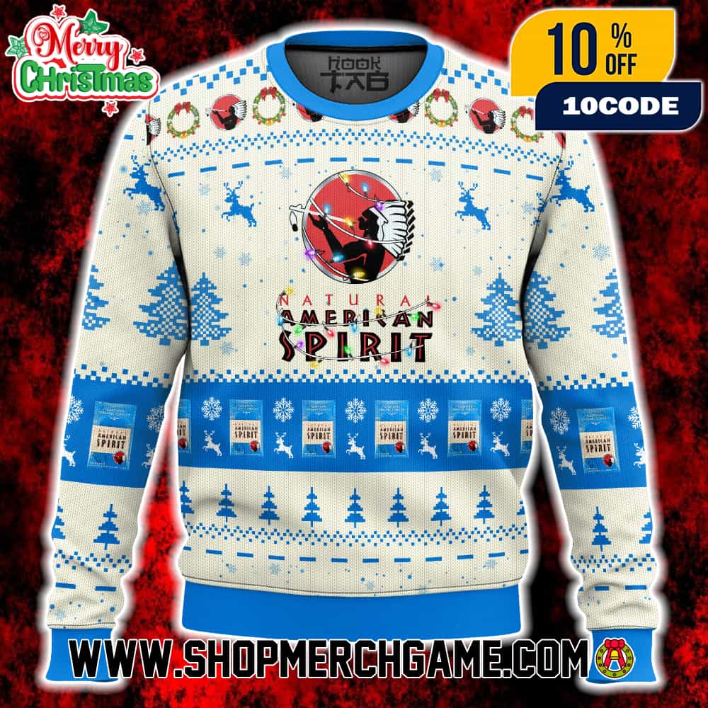 Natural American Spirit Cigarettes Ugly Christmas Sweater Vintage Tobacco Brand Native American Logo Holiday Knit With Reindeer Snowflakes Winter Gift Natural American Spirit Cigarettes Ugly Christmas Sweater Vintage Tobacco Brand Native American Logo Holiday Knit With Reindeer Snowflakes Winter Gift