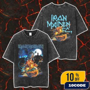 New Official Iron Maiden Eddie The Head Pumpkin Slasher FC Exclusive Two Sides Washed T-Shirt