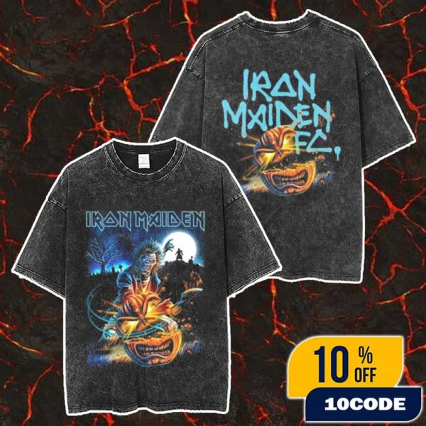 New Official Iron Maiden Eddie The Head Pumpkin Slasher FC Exclusive Two Sides Washed T-Shirt