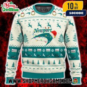 Newport Cigarettes Ugly Christmas Sweater Vintage Menthol Brand Teal Spinnaker Logo Santa Hat Christmas Lights Holiday Knit With Reindeer Snowflakes Winter Festive Gift Newport Cigarettes Ugly Christmas Sweater Vintage Menthol Brand Teal Spinnaker Logo Santa Hat Christmas Lights Holiday Knit With Reindeer Snowflakes Winter Festive Gift