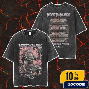 Official Beast In Black New Merch Arrivals European Tour 2025 Tour Dates Backprint Merch Unisex Two Sided Washed T-Shirt
