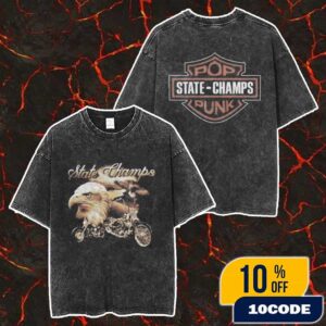 Official State Champs Tour Tee With A Day To Remember ADTR x Yellowcard 2025 Eagle Motorcycle Pop Punk Artwork Merch Unisex Two Sided Washed T-Shirt