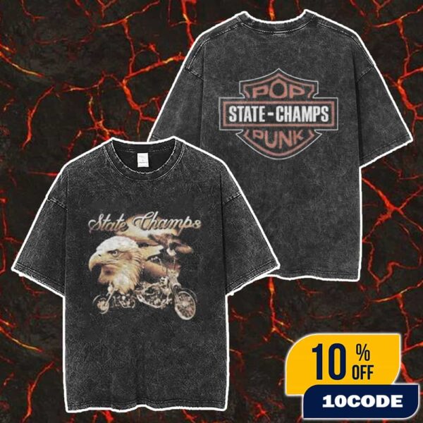 Official State Champs Tour Tee With A Day To Remember ADTR x Yellowcard 2025 Eagle Motorcycle Pop Punk Artwork Merch Unisex Two Sided Washed T-Shirt
