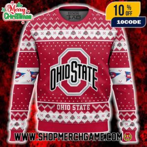 Ohio State Buckeyes NCAA Big Ten Football Christmas Knitted Pullover Scarlet Gray Fair Isle Festive Ugly Sweater Go Bucks Unisex