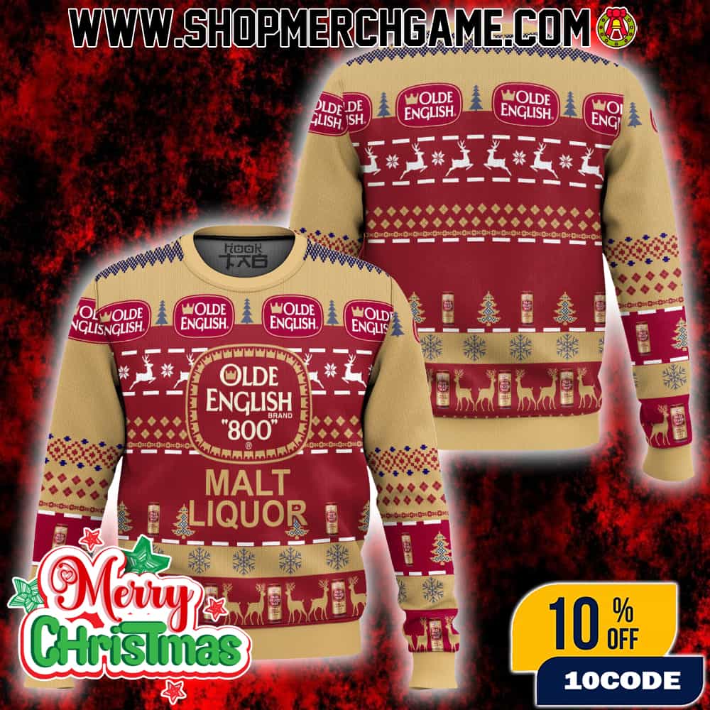 Olde English 800 Malt Liquor Ugly Christmas Sweater Beer Brand Design Holiday Knitted Pullover Fair Isle Pattern Reindeer Snowflake Winter Apparel Gift For Beer Lover Olde English 800 Malt Liquor Ugly Christmas Sweater Beer Brand Design Holiday Knitted Pullover Fair Isle Pattern Reindeer Snowflake Winter Apparel Gift For Beer Lover