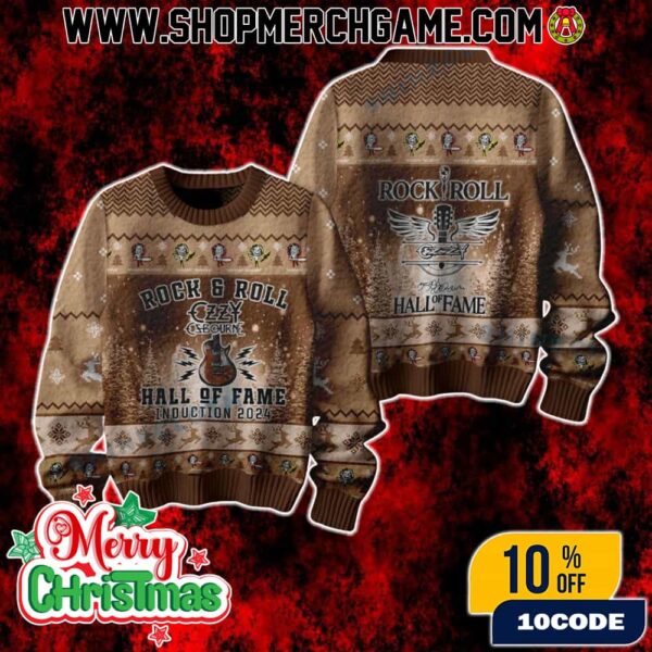 Ozzy Osbourne Ugly Christmas Sweater Rock And Roll Hall Of Fame Induction Tribute Knit