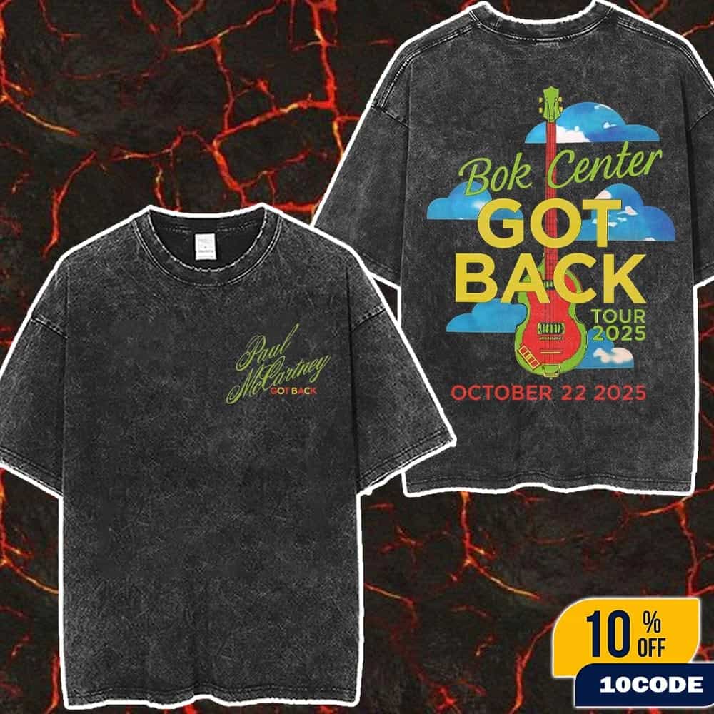 Paul McCartney Bok Center Tulsa 2025 Venue Tee On October 22 2025 Got Back Tour 2025 Guitar Washed Two Sides T-Shirt Paul McCartney Bok Center Tulsa 2025 Venue Tee On October 22 2025 Got Back Tour 2025 Guitar Washed Two Sides T-Shirt