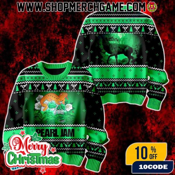 Pearl Jam Ugly Christmas Sweater Concert Wells Fargo Center Philadelphia Green Knit Holiday Pullover