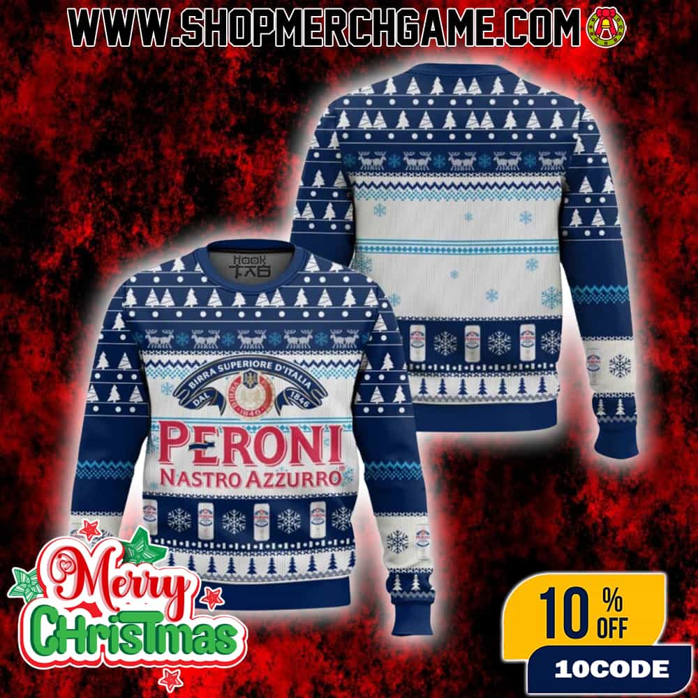 Peroni Nastro Azzurro Ugly Christmas Sweater 2025 Birra Superiore D’Italia Dal 1846 Navy Blue White Knitted Pullover Fair Isle Pattern Beer Bottle Graphics Holiday Gift For Italian Beer Lovers Peroni Nastro Azzurro Ugly Christmas Sweater 2025 Birra Superiore D’Italia Dal 1846 Navy Blue White Knitted Pullover Fair Isle Pattern Beer Bottle Graphics Holiday Gift For Italian Beer Lovers