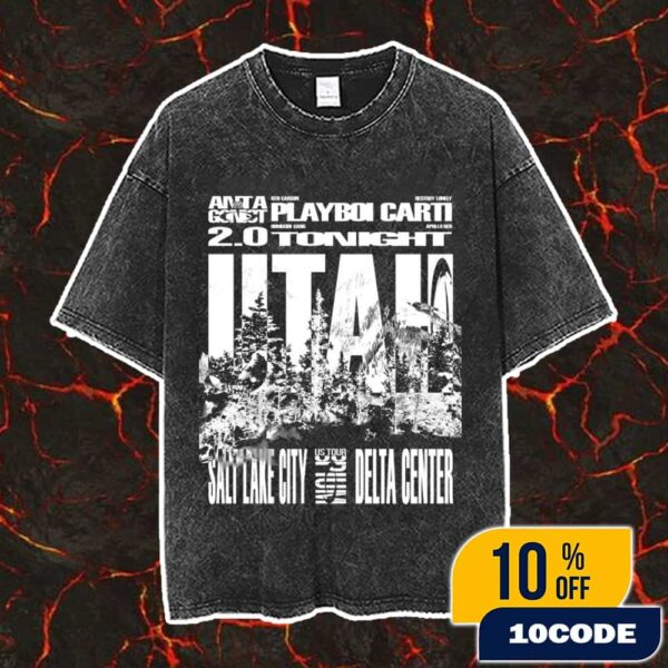 Playboi Carti Antagonist 2.0 Tour Salt Lake City October 3 2025 Ken Carson Destroy Lonely Homixide Gang Apollo Red Delta Center Vintage Washed Unisex T-Shirt