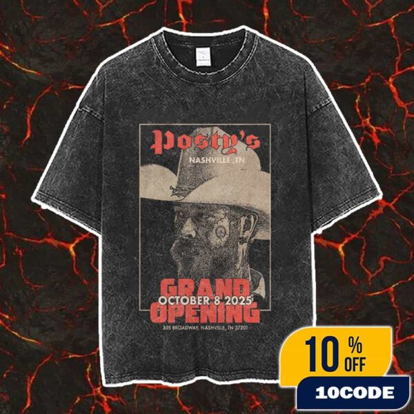 Posty’s Nashville Grand Opening October 8 2025 At 305 Broadway Tennessee Post Malone Bar Event Poster Artwork Vintage Washed Unisex T-Shirt