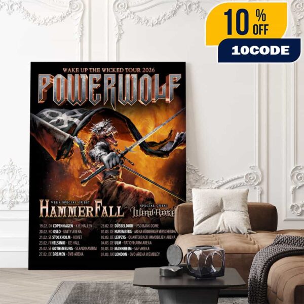 Powerwolf Wake Up The Wicked Tour 2026 With HammerFall x Wind Rose Poster Tour Dates Poster Canvas Home Decor