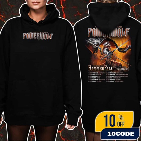 Powerwolf Wake Up The Wicked Tour 2026 With HammerFall x Wind Rose Poster Tour Dates Unisex Hoodie, T-Shirt