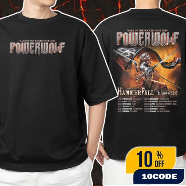 Powerwolf Wake Up The Wicked Tour 2026 With HammerFall x Wind Rose Poster Tour Dates Unisex Hoodie, T-Shirt