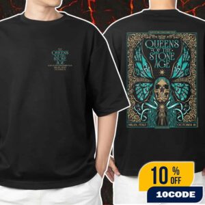 Queens Of The Stone Age Alive In The Catacombs Tour On October 18 2025 At Teatro Lirico Giorgio Gaber Milan Italy Poster Event Artwork By War For Knowledge Unisex T-Shirt