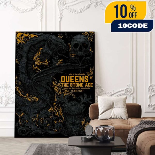 Queens Of The Stone Age Boston Event Poster On October 8 2025 The Catacombs Tour At Boch Center Wang Theatre Artwork by Nikita Kaun Limited Poster Canvas Home Decor