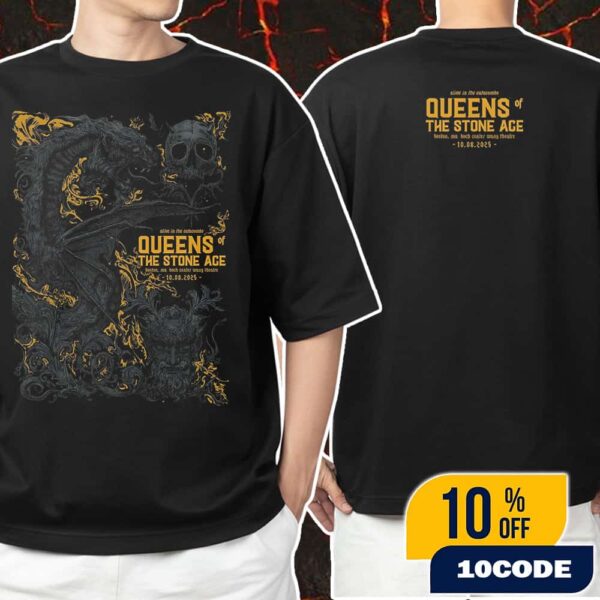 Queens Of The Stone Age Boston Event Poster On October 8 2025 The Catacombs Tour At Boch Center Wang Theatre Artwork by Nikita Kaun Limited Unisex T-Shirt Merchandise