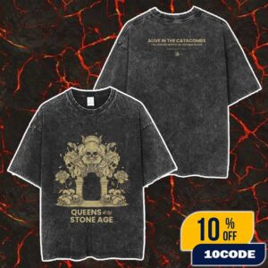 Queens Of The Stone Age Detroit Event Poster On October 3 2025 At Fox Theatre Detroit With Paris Jackson The Catacombs Tour Merch Unisex Two Sided Washed T-Shirt