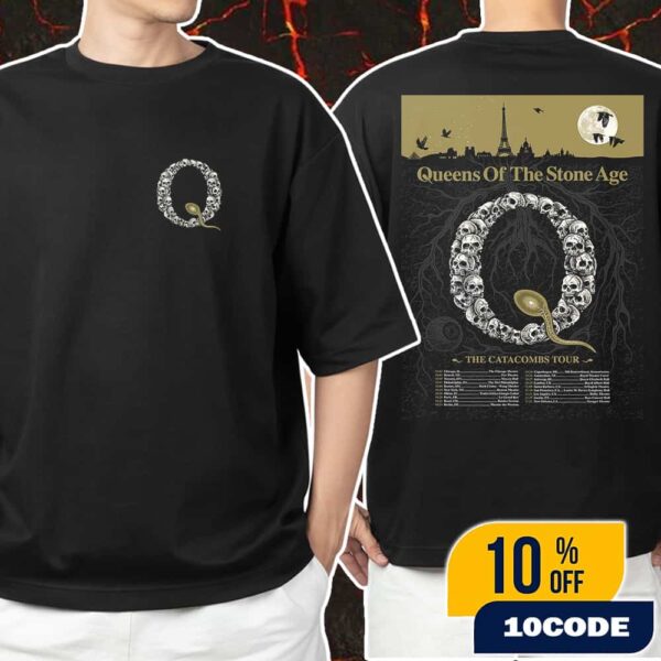 Queens Of The Stone Age The Catacombs Tour 2025 Paris Eiffel Poster Artwork By Morning Breath Inc With Tour Dates Unisex T-Shirt Merchandise