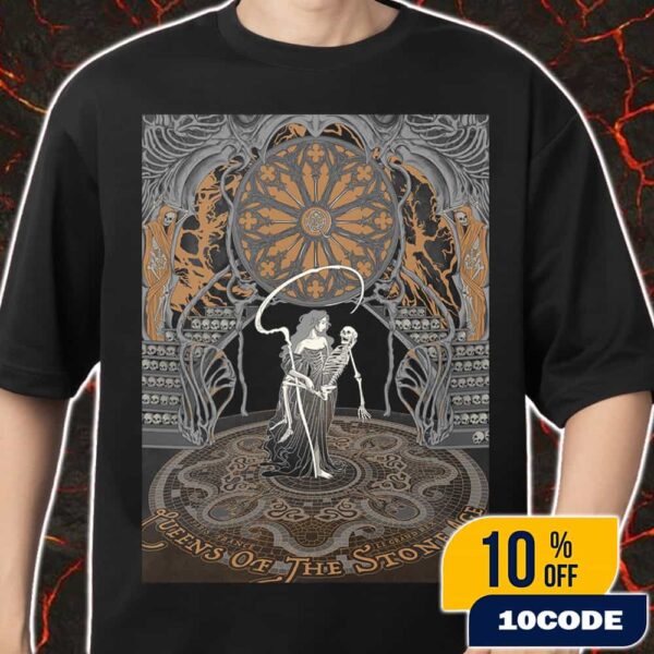 Queens Of The Stone Age The Catacombs Tour Paris Event Poster Artwork By shian With Laura Mary Carter On October 20 2025 At France Merch Unisex T-Shirt