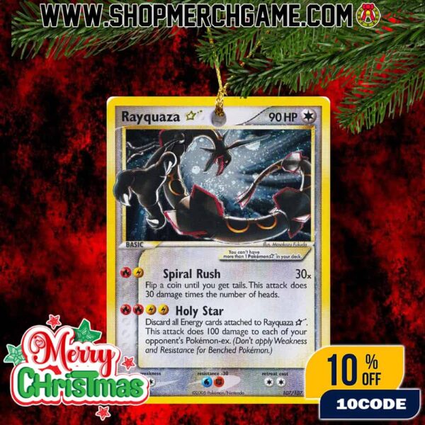 Rayquaza Gold Star Pokemon Card Ornament Christmas Tree Decor Collectible Holiday Gift Unique TCG Decoration