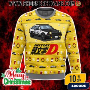 Retro Pixel 8 Bit Initial D Ugly Sweater Featuring Toyota Sprinter Trueno AE86 JDM Christmas Knit Style Print For Men Women