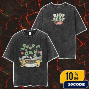 Riot Fest 2025 At Douglass Park North Lawndale Chicago On September 19-21 2025 Merch Anniversary Green Day The Saviors Tour Dachshund Sandwich Artwork By Juan Pilar Washed T-Shirt
