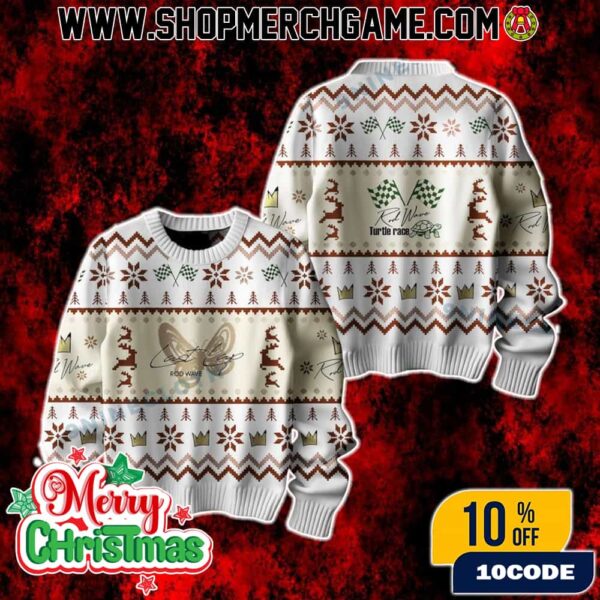 Rod Wave Ugly Christmas Sweater Last Lap Turtle Race Holiday Knit Pullover Music Fan Gift