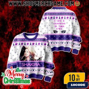 Shakira I Saw A Champion In Your Eyes Ugly Christmas Sweater Holiday Knit Pullover Fan Gift