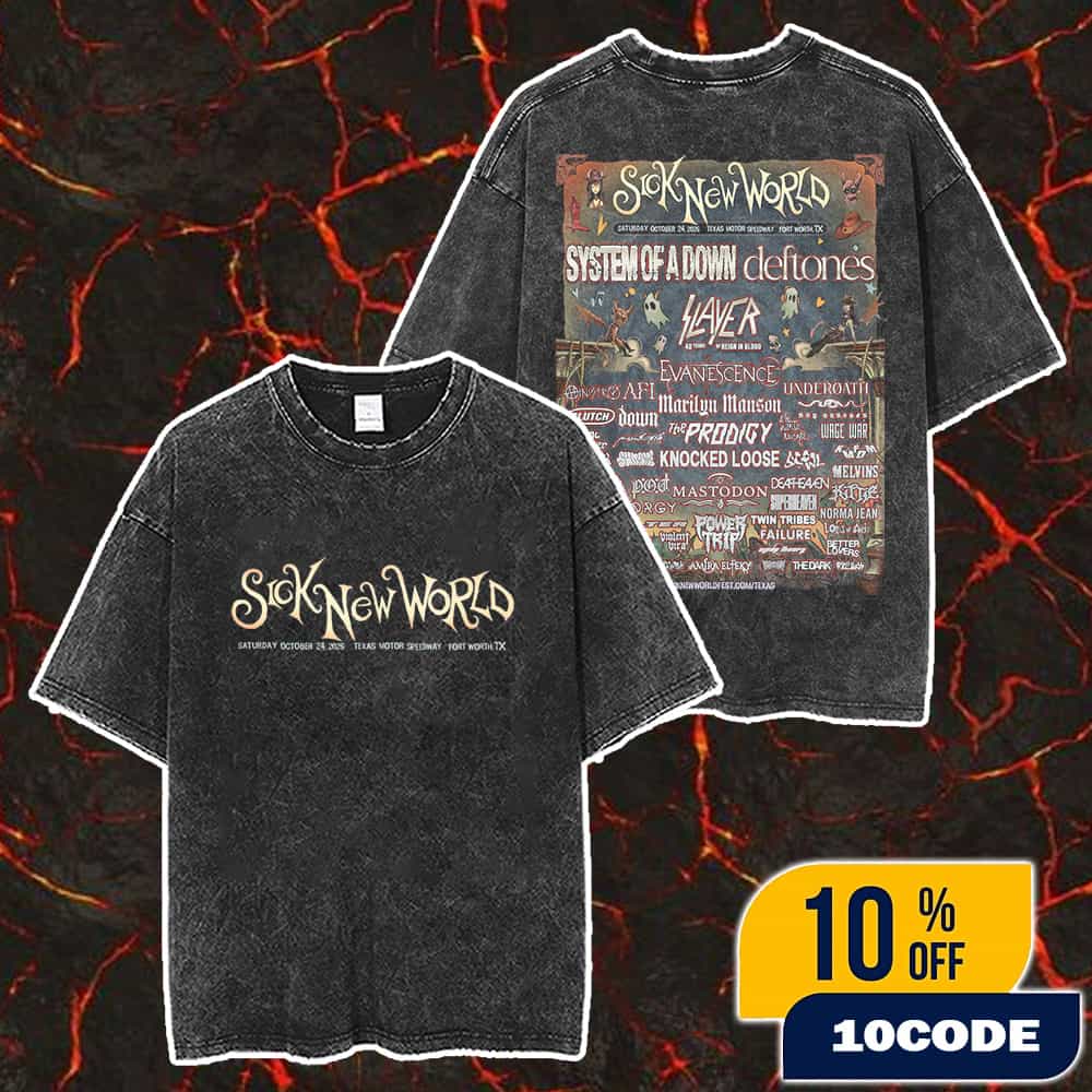 Sick New World Texas Festival Poster 2026 On October 24 At Texas Motor Speedway Fort Worth With Line Up Merch Unisex Two Sided Washed T-Shirt Sick New World Texas Festival Poster 2026 On October 24 At Texas Motor Speedway Fort Worth With Line Up Merch Unisex Two Sided Washed T-Shirt
