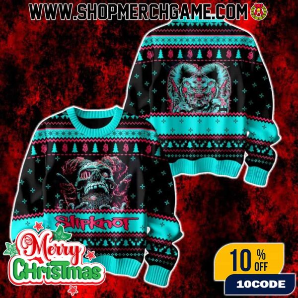 Slipknot Band Merch Ugly Christmas Sweater Camiseta Skull Graphic Holiday Knit Rock Music Winter Gift