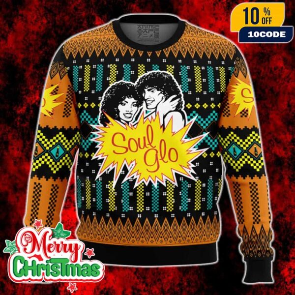 Soul Glo Coming To America Ugly Christmas Sweater Funny 80s Movie Holiday Pullover