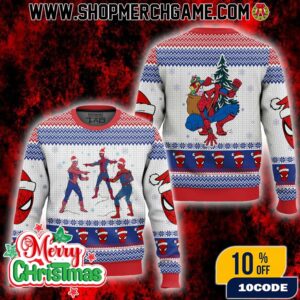 Spider-Man Pointing Meme Ugly Christmas Sweater Three Spidey Design Holiday Knitted Pullover Fair Isle Pattern Santa Claus Web Marvel Superhero Winter Apparel Gift For Comic Fans