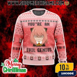 Spy X Family Anya Forger You’re An Evil Genius Ugly Christmas Sweater With Nordic Pattern Waku Waku Holiday Knit For Anime Fans