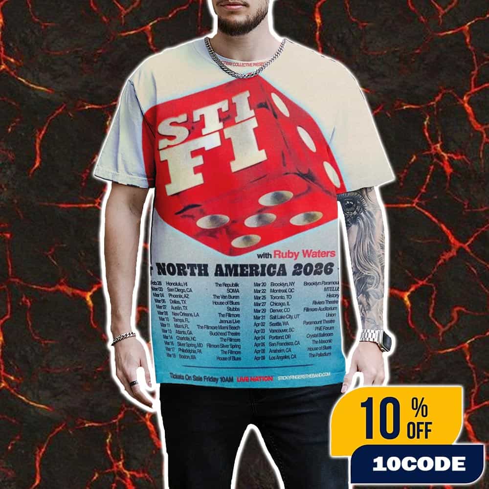Stick Fingers Band North America 2026 Schedule Dates With Ruby Waters All Over Print Unisex T-Shirt Stick Fingers Band North America 2026 Schedule Dates With Ruby Waters All Over Print Unisex T-Shirt