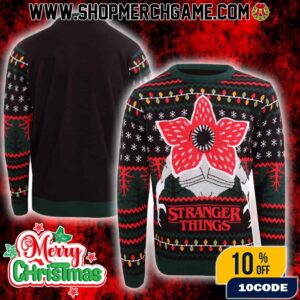 Stranger Things Demogorgon Ugly Christmas Sweater Netflix Series Holiday Knitted Pullover Flower Face Design Multicolor Fair Isle Pattern Winter Apparel Gift For TV Show Fans