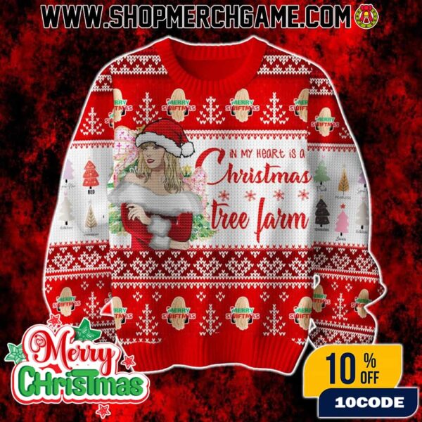 Taylor Swift Christmas Tree Farm Ugly Sweater In My Heart Holiday Knit Pullover