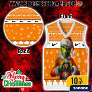 Tennessee Volunteers Grinch Ugly Christmas Sweater Gile 2025 Orange White Nike Logo Knitted Vest V Neck Fair Isle Pattern Reindeer Design Holiday Gift For UT Vols Fans Men Women