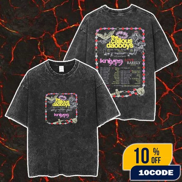 The Callous Daoboys Heaven Across Europe UK Tour February 2026 With Knives x Love Rarely Poster Tour Dates Washed Unisex T-Shirt