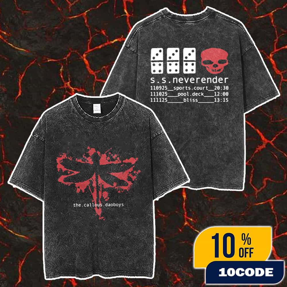 The Callous Daoboys SS Neverender 2025 Cruise Schedule Backprint For Coheed And Cambria On High Seas Merch Unisex Two Sided Washed T-Shirt The Callous Daoboys SS Neverender 2025 Cruise Schedule Backprint For Coheed And Cambria On High Seas Merch Unisex Two Sided Washed T-Shirt