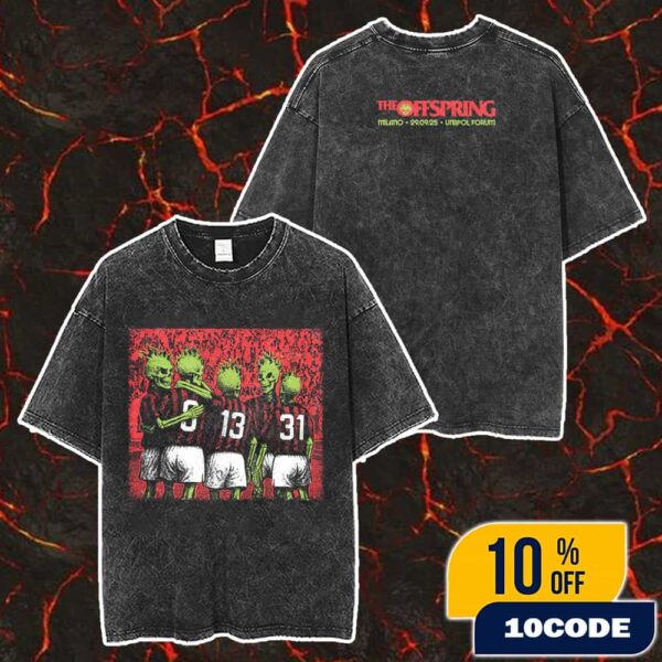 The Offspring Supercharged Worldwide In ’25 Tour Poster Event September 29 2025 At Milano Unipol Forum Artwork By C Everhart Merch Unisex Two Sided Washed T-Shirt