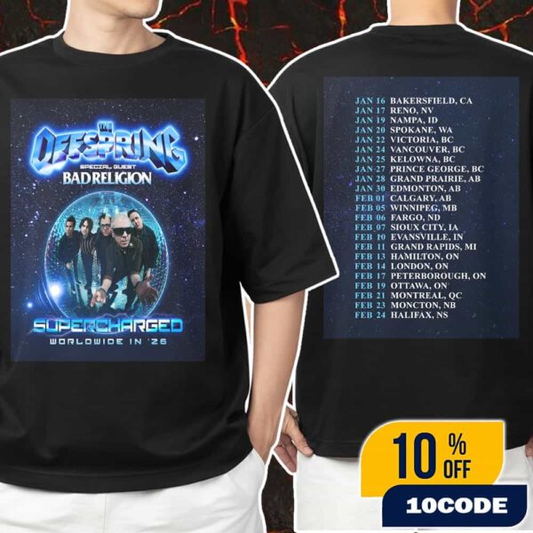 The Offspring Supercharged Worldwide In ’26 With Special Guests Bad Religion Poster Tour Dates Unisex T-Shirt Merchandise