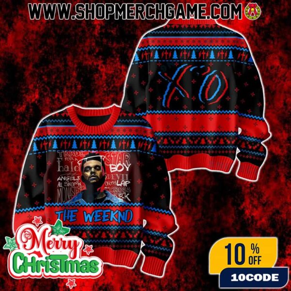 The Weeknd XO Pop Art Ugly Christmas Sweater Starboy Holiday Knit Pullover