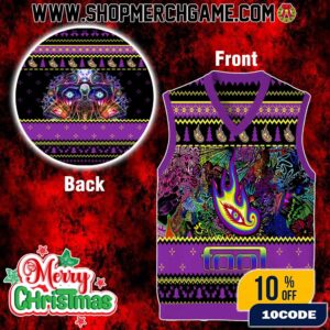 Tool Band Logo Ugly Christmas Sweater Vest Knitted Gile Purple Black With Colorful Album Art Fair Isle Pattern Progressive Metal Holiday Gift
