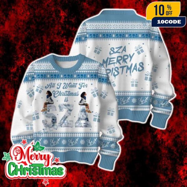 Ugly Sweater SZA Xmas Jumper Blue Festive Holiday Outfit Funny Christmas Knit