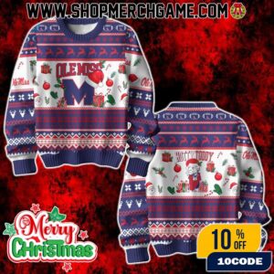 Ugly Xmas Sweater Ole Miss Rebels Hotty Toddy Christmas Pullover Red And Blue Knit Outfit
